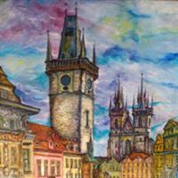 Pictand tabloul Turnul cu ceasul astronomic din Praga!