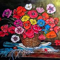 Pictand tabloul ”Cosulet cu flori de maci!”