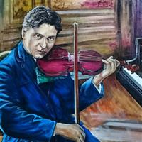 Pictand tabloul Marele muzician interpret si compozitor George Enescu