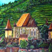 Pictand tabloul ”Biserica evanghelică fortificată din Biertan, judetul Sibiu”